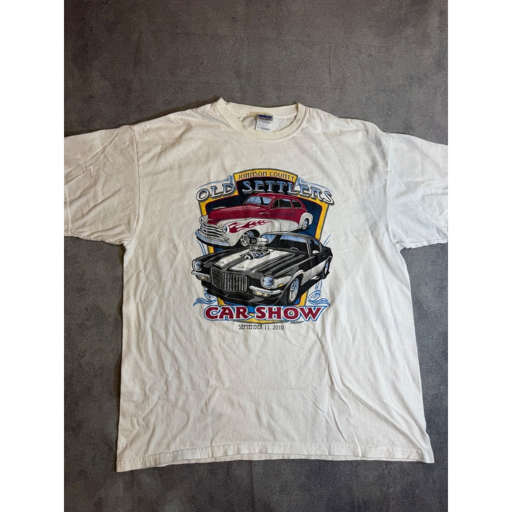 Gildan 2010 Johnson County Old Settlers Car Show Graphic T-Shirt Mens XL White